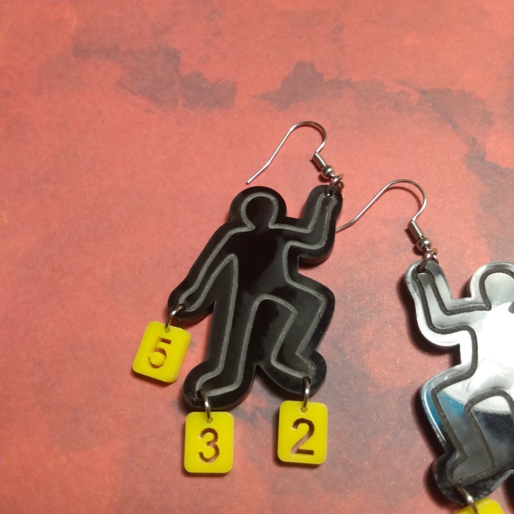 Crime Scene Body Earrings With Tags And Chalk Outline